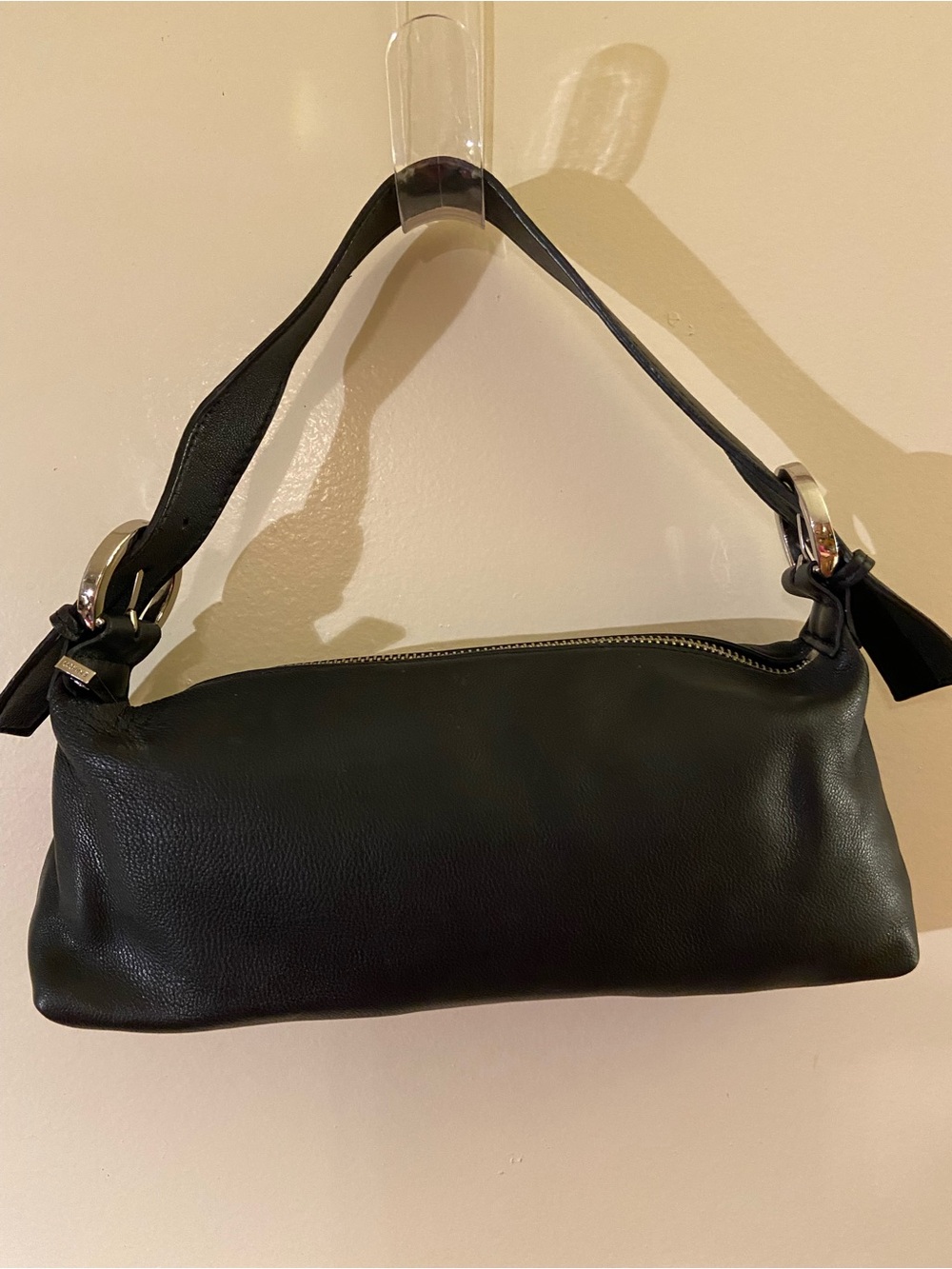 Express Black Leather Shoulder Bag with Silver Hardware
